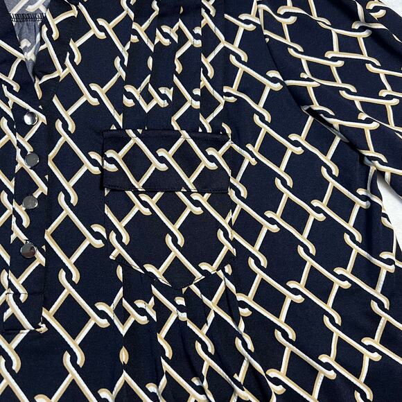 Cocomo Split Neck Chain Link Print Popover Blouse Size 2X 3/4 Roll Tab Sleeve - Picture 7 of 12